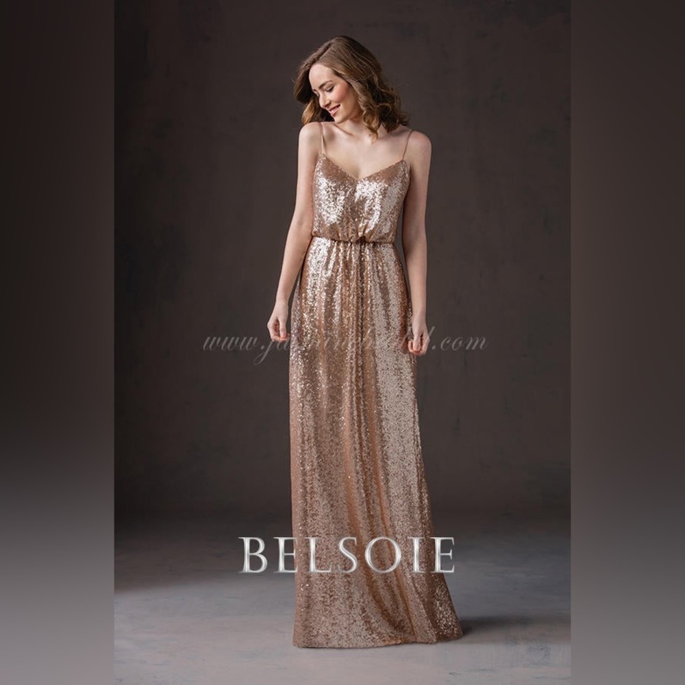 BELSOIE BRIDESMAIDS BY JASMINE Sequin bridesmaid dress with spaghetti straps